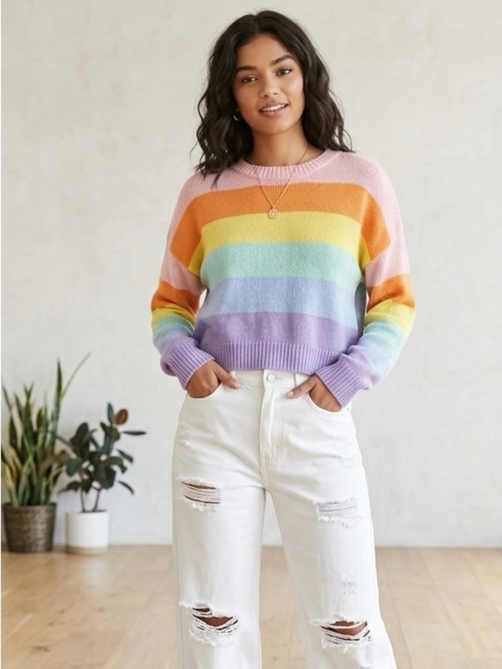 Forever 21 Multicolor Striped 
cropped  Crew Neck Sweater. 
EUC. Super soft LG